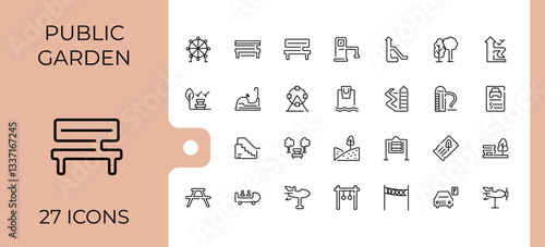 Park linear icon collection. It contains symbols to outdoor, city, urban, land, landscape, lake and more. Minimalist vector collections. Tree icon set. Editable vector illustration.