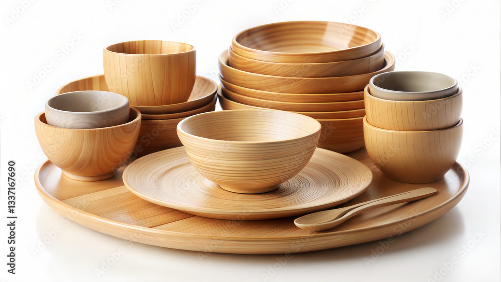 Handcrafted Wooden Tableware Set with Tray for Eco-Friendly Dining and Home Decor Handcrafted Wooden Tableware Set with Tray for Eco-Friendly Dining and Home Decor
