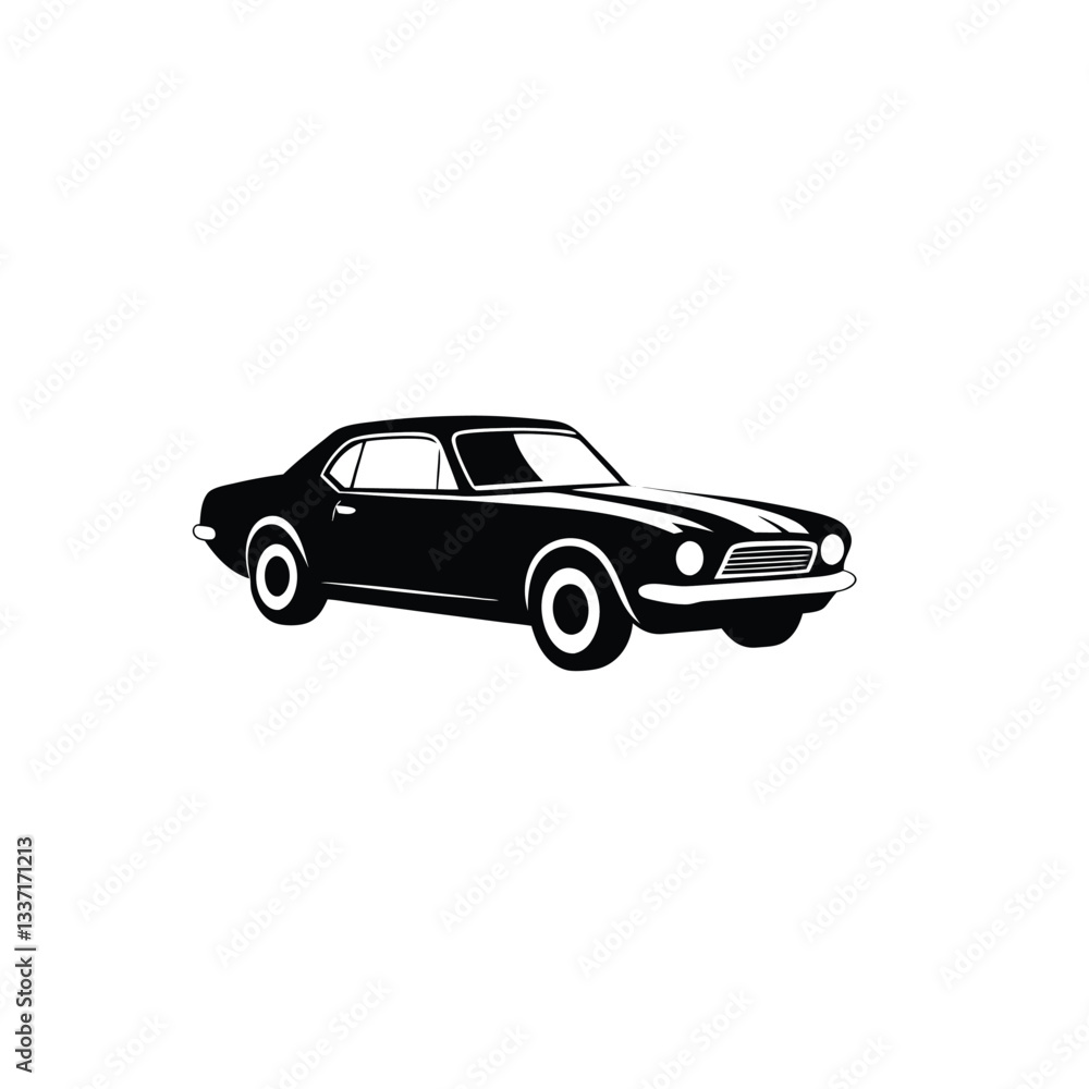 Obraz premium Vintage American muscle car silhouette on white background
