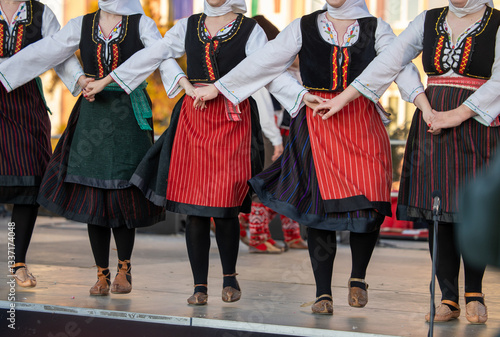 Authentic balkan folk dance on stage at Busojaras - March 4, 2025 Mohacs, Hungary