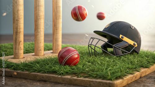  cricket  helmet and ball