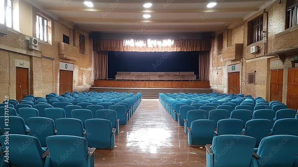 Empty auditorium with teal seats Empty auditorium with teal seats