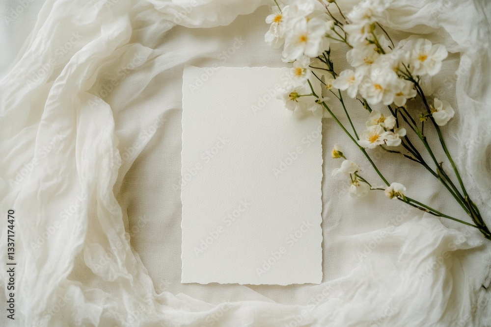 Blank Card Mockup with White Flowers Blank Card Mockup with White Flowers