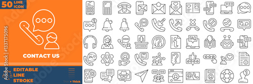 Contact Us Line Editable Icons set