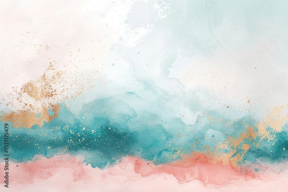 Fototapeta premium Summer beach watercolor background painting backgrounds pink.
