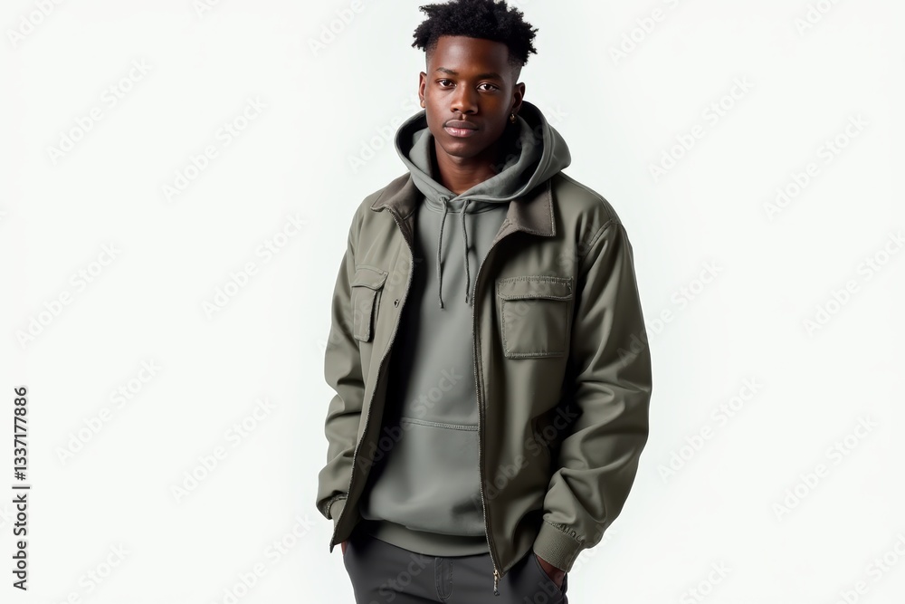 Half-Length (Waist-Up) portrait of young stylish smiling Equatorial Guinean male model in grunge wear isolated on pure white background looking at camera Half-Length (Waist-Up) portrait of young stylish smiling Equatorial Guinean male model in grunge wear isolated on pure white background looking at camera