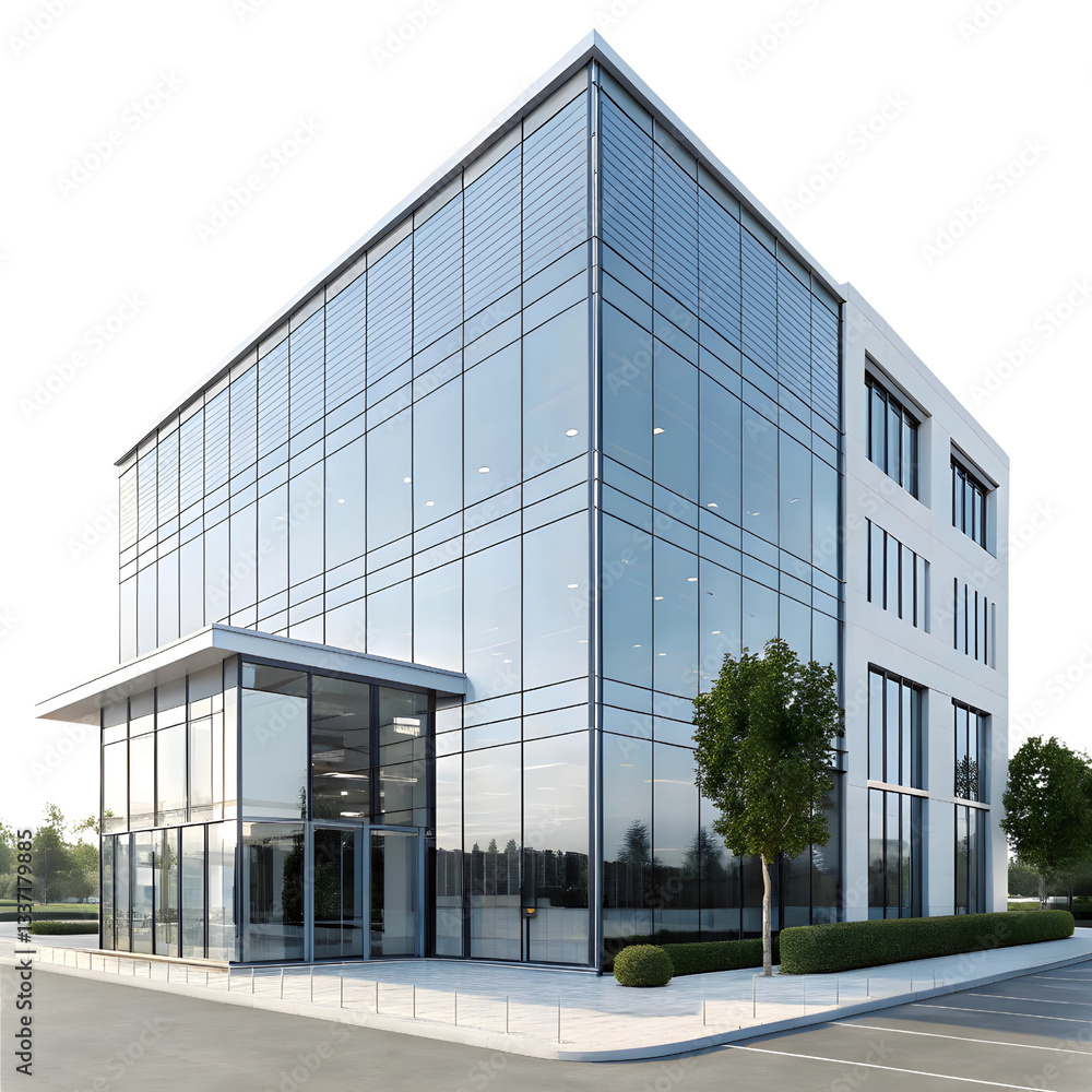 Obraz premium Modern Multi Story Hospital with Iconic Red Cross