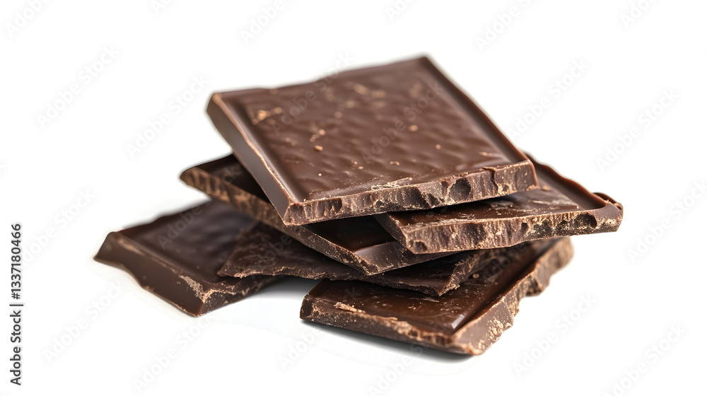 A stack of chocolate bars with a white background. The chocolate bars are cut into squares and are piled on top of each other A stack of chocolate bars with a white background. The chocolate bars are cut into squares and are piled on top of each other