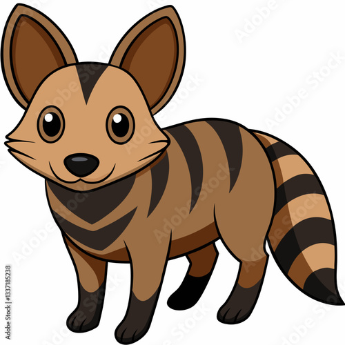 Cartoon Aardwolf: A friendly cartoon aardwolf, featuring characteristic striped markings and big ears, stands ready to engage with viewers, conveying a sense of charm and approachability.