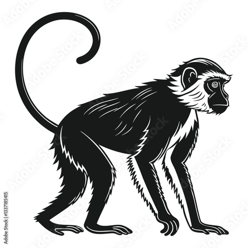 Monkey silhouettes and icons. Black flat color simple elegant white background Monkey animal vector and illustration.