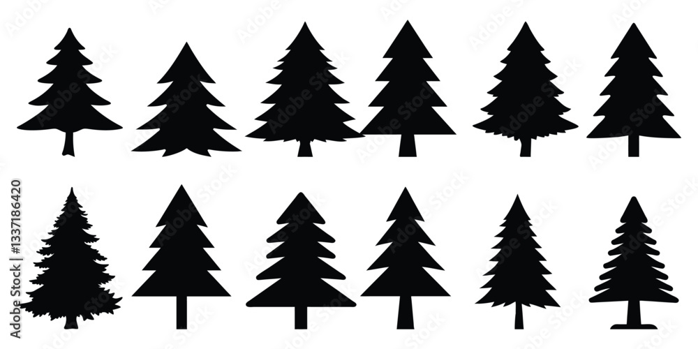 collection of various Christmas tree silhouettes in black on a white background collection of various Christmas tree silhouettes in black on a white background