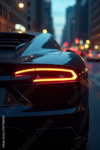 Wallpaper Mural Luxury Sports Car Taillight Macro Shot: Sleek Curves & Unique Light Signature in Dark Urban Setting Torontodigital.ca