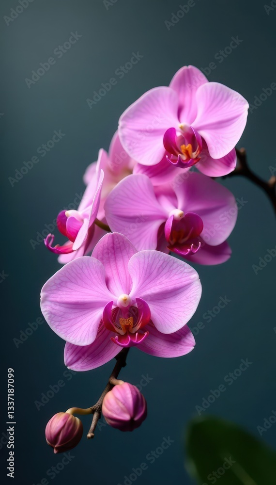 Delicate pink orchid branch, soft petals, gentle curve, cattleya, stem Delicate pink orchid branch, soft petals, gentle curve, cattleya, stem