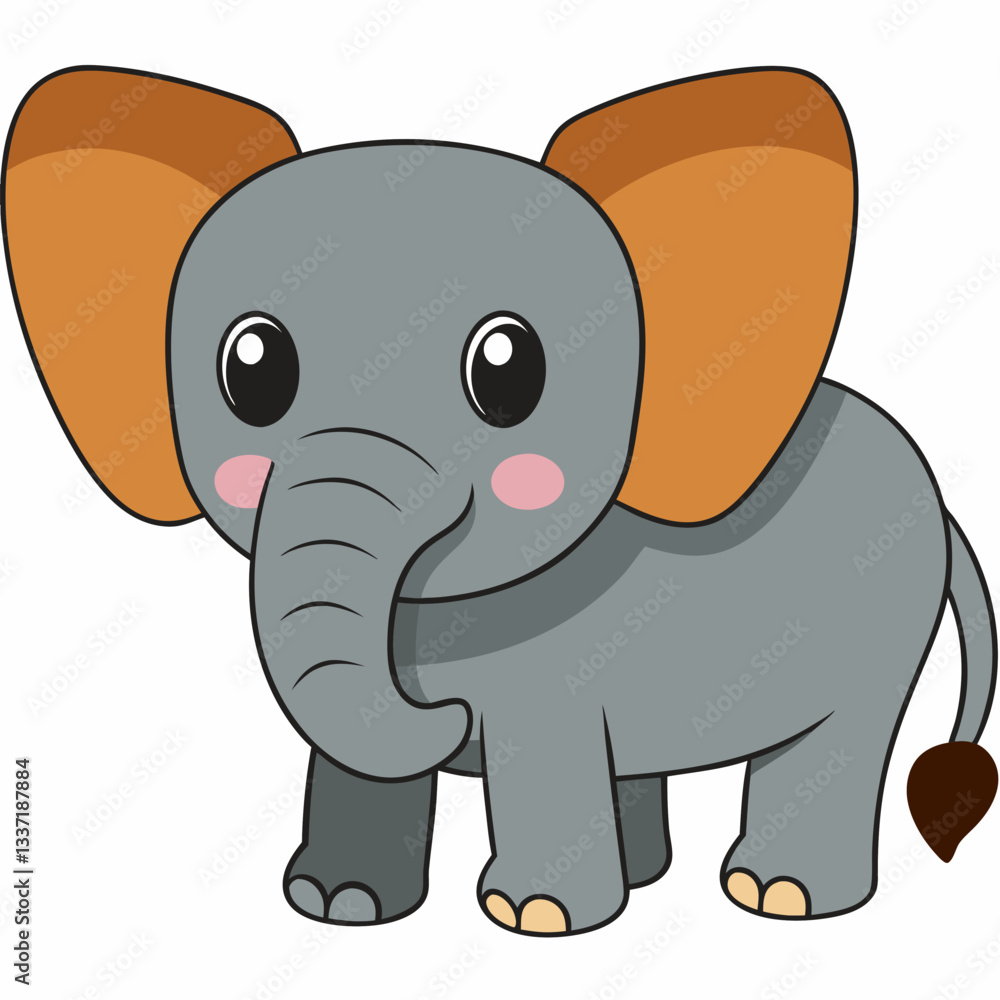 Naklejka premium Cute Elephant Illustration: A playful illustration of a baby elephant with big eyes, standing playfully, inviting joy and warmth.