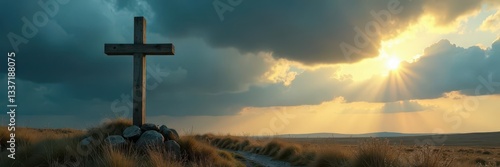 Wallpaper Mural Lone weathered wooden cross stark against a stormy sky ,  faith,  weather Torontodigital.ca