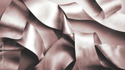 Abstract metallic ribbons create a dynamic texture and subtle shine.