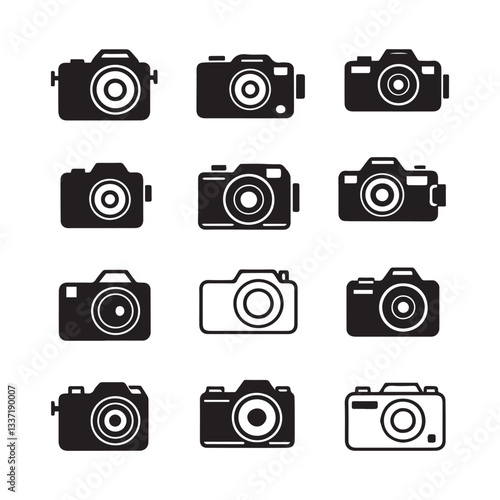 A vector illustration of a grid layout with ten camera icons arranged in two rows.