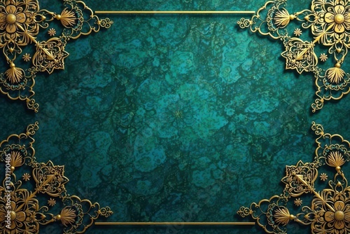 Golden mandala pattern on deep teal, luxurious Islamic background , royal, islamic, backdrop