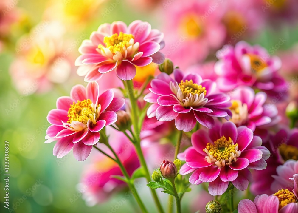 Fototapeta premium Miniature Pink & Yellow Schizanthus Blossoms, Tilt-Shift Photography, Spring Flowers