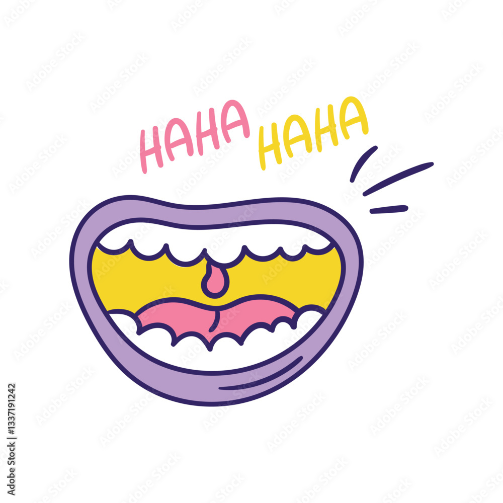 Laughing color line doodle icon with white background vector stock illustration Laughing color line doodle icon with white background vector stock illustration