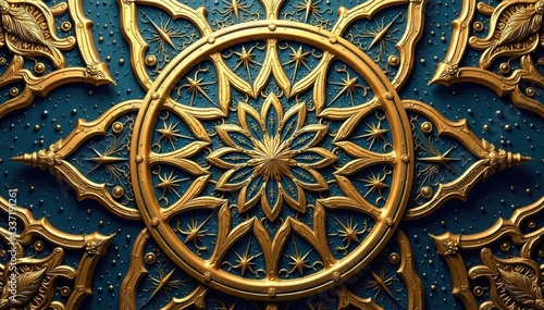 Intricate golden arabesque mandala Luxurious Islamic design for print , texture, floral