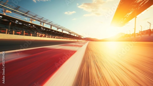 Dynamic racing scene captured at sunset, showcasing speed and adrenaline on the track.