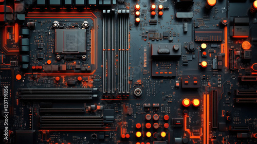 Wallpaper Mural Intricate futuristic circuit board design with glowing elements showcasing advanced technology and complex connectivity in a digital landscape and aesthetic design Torontodigital.ca