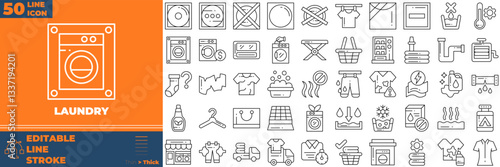 Laundry Line Editable Icons set. Vector illustration in modern thin line style of laundry icons: basket, shirt, towel, etc