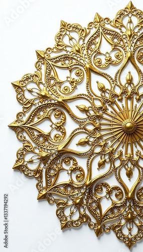 Intricate gold arabesque mandala on white, luxury Islamic design , east, detail, culture