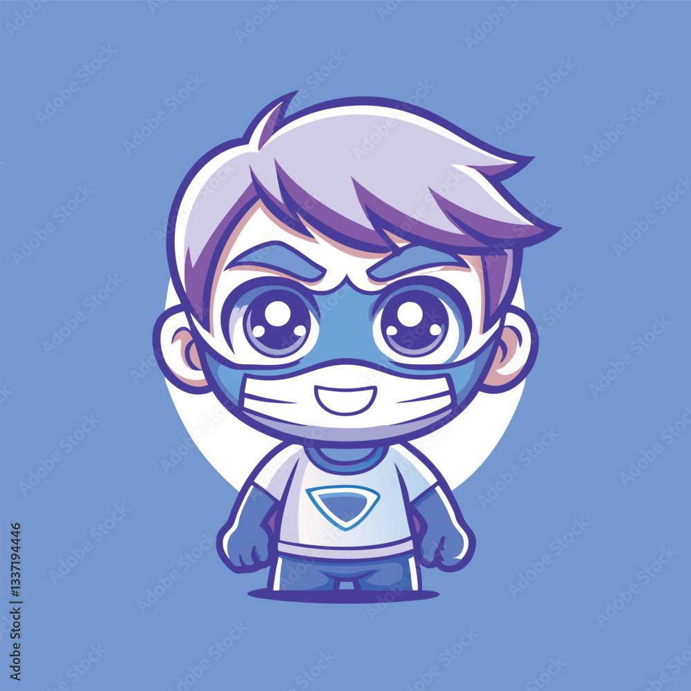 Fototapeta premium **** Adorable Cartoon Vector Character of Boy Wearing Mask