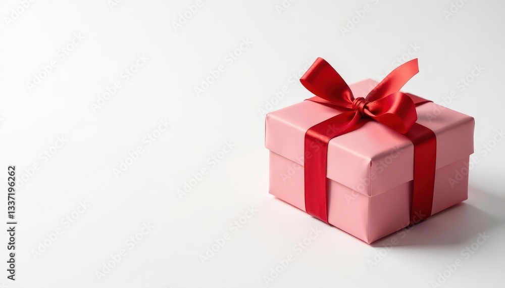 Obraz premium Elegant red ribbon tied gifts, white background, object, wrapping