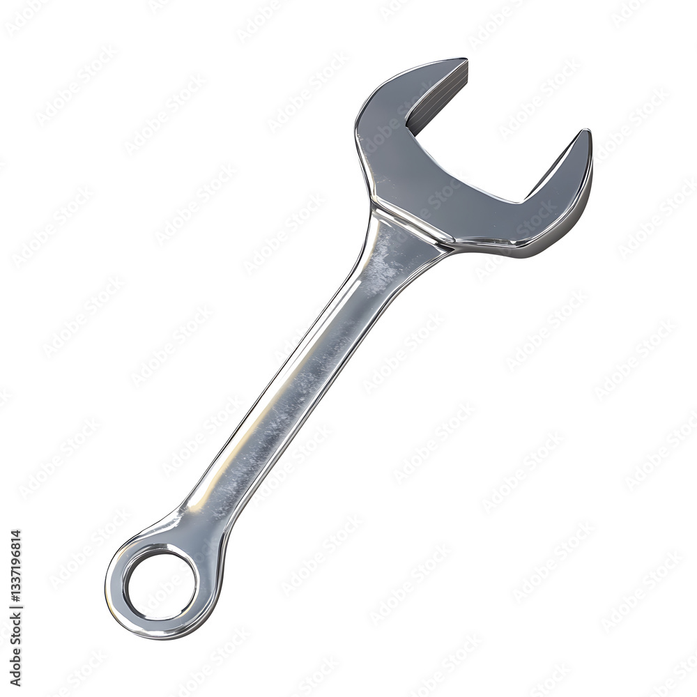 Sleek Metallic Double-Ended Open Wrench, Essential Hand Tool for Repair, Isolated on Clear Background, png.