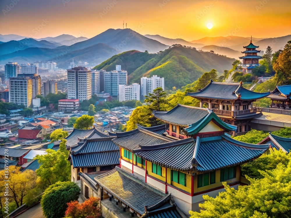 Obraz premium Minimalist Cheonan, South Korea: Serene Cityscape & Natural Beauty Stock Photo