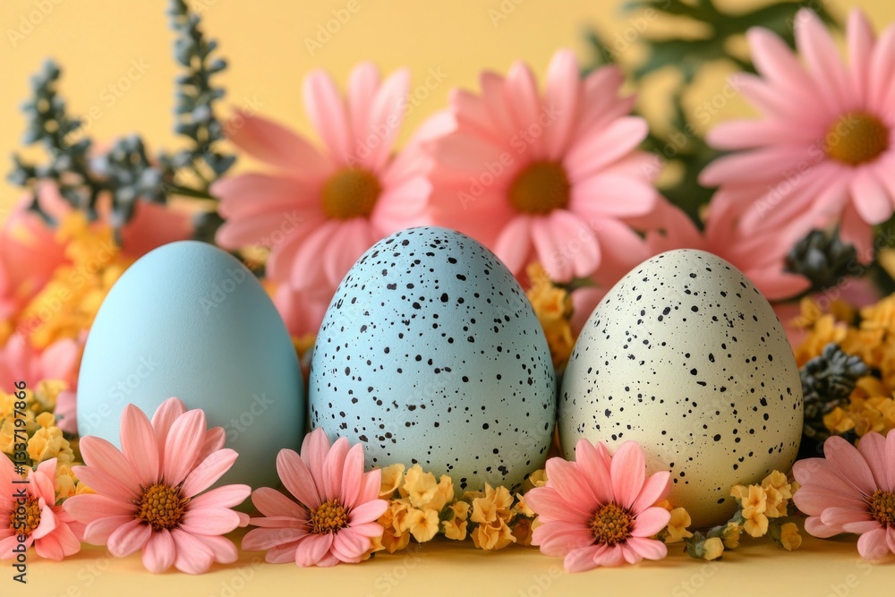 Speckled Easter Eggs With Spring Flowers