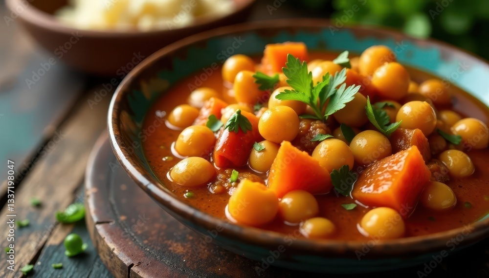 Thick, aromatic chickpea and broad bean stew, Moroccan style , texture, preserved lemon Thick, aromatic chickpea and broad bean stew, Moroccan style , texture, preserved lemon