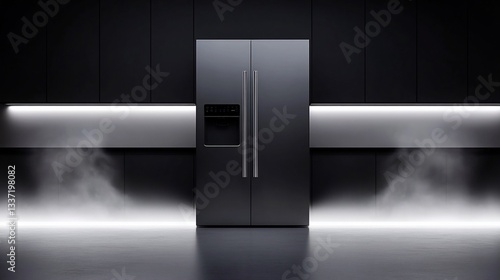 Sleek, dark-grey double-door refrigerator
