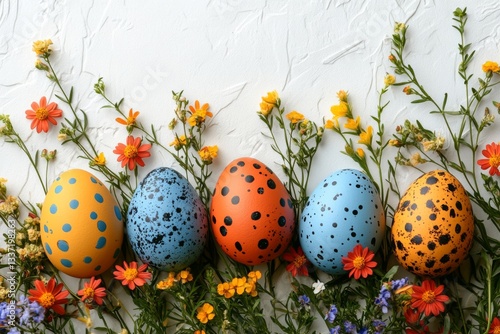 Obraz na płótnie Speckled Easter Eggs In Floral Frame w salonie