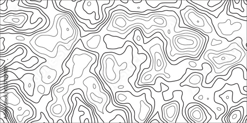  Abstract topographic contour line pattern. Minimalist black and white elevation map design. Geographic terrain background. Modern wavy curves texture. Seamless topography illustration for maps