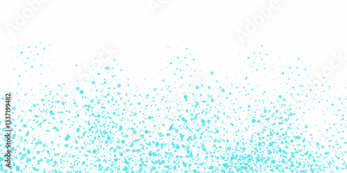 Abstract turquoise blue splatter background. Watercolor spray effect with artistic ink droplets. Modern paint splash texture on white. Decorative gradient particle scatter design for posters, banners,