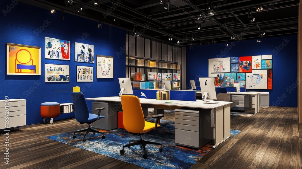 Vibrant open office space with modern design elements and collaborative layout Vibrant open office space with modern design elements and collaborative layout