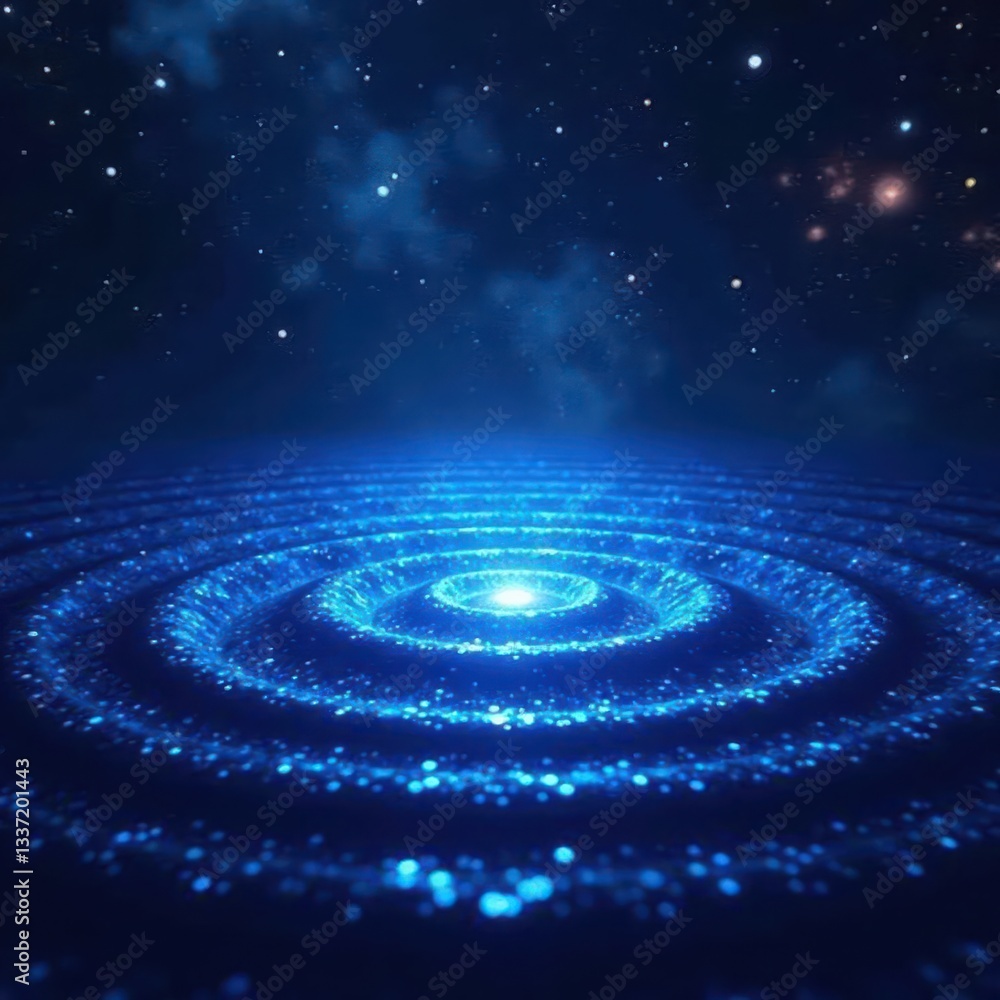 Fototapeta premium Glowing blue gravitational ripples, abstract space backdrop , waves, design
