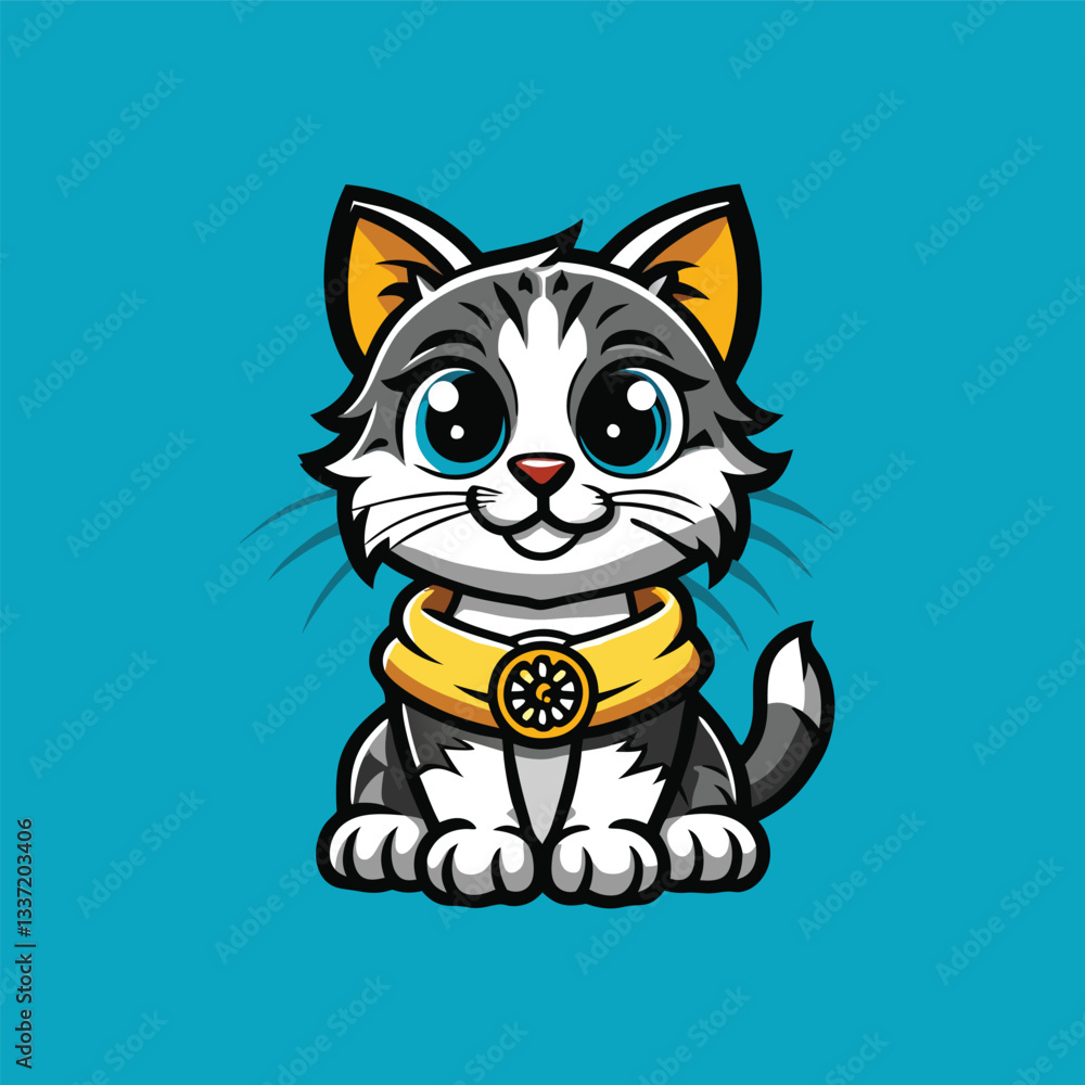 Obraz premium Adorable Feline Mascot Character Vector Illustration Sitting Pose