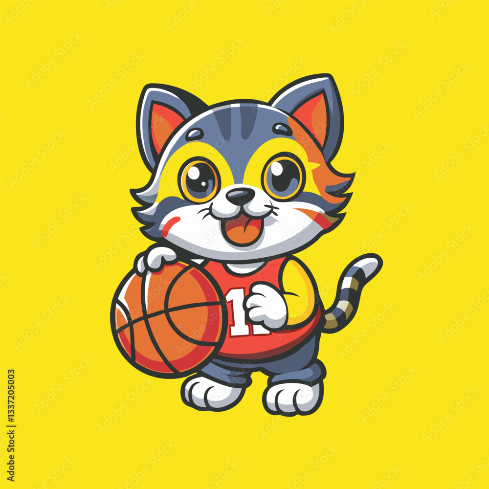 Adorable Cat Mascot Logo Playing with Ball in Cute and Energetic Pose Adorable Cat Mascot Logo Playing with Ball in Cute and Energetic Pose