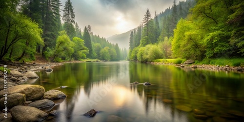 Minimalist Northwest Creek Landscape: Serene Water, Still Reflection