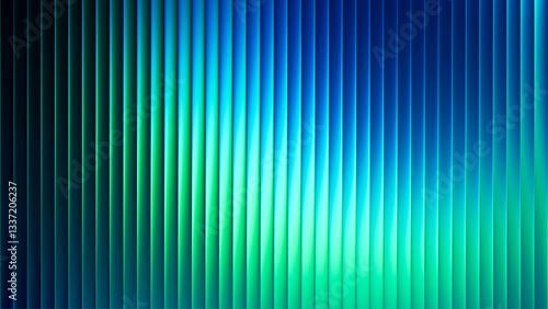 Futuristic neon texture with vibrant shades of blue green gradients and bright smooth fluted vertical lines. Bold dynamic design blending smooth tones and radiant colors for modern visual art project
