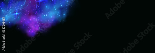 Powerful electrical current energy. Flash of lightning in a magic frame. Neon discharge in smoke effect.
