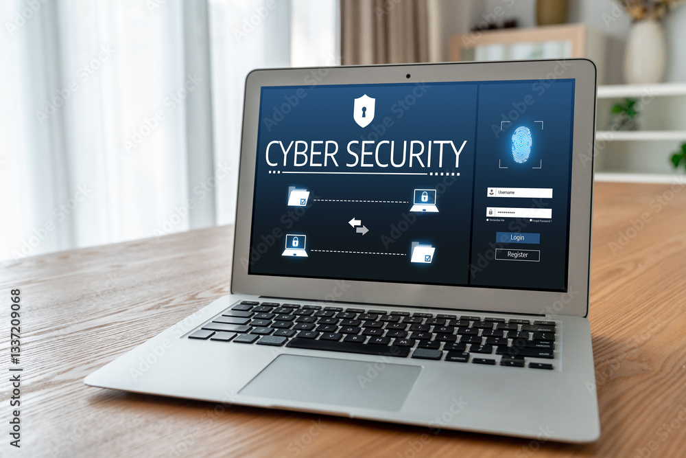 Cyber security system on computer screen protect private information snugly from hacker and cyber attack Cyber security system on computer screen protect private information snugly from hacker and cyber attack