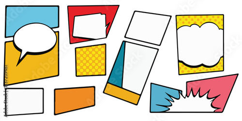 Set of collage grid manga comic storyboard layout panel blank template these empty page frames are ideal for comic books, photo collages, posters, and flyers. Provided as vector illustrations.