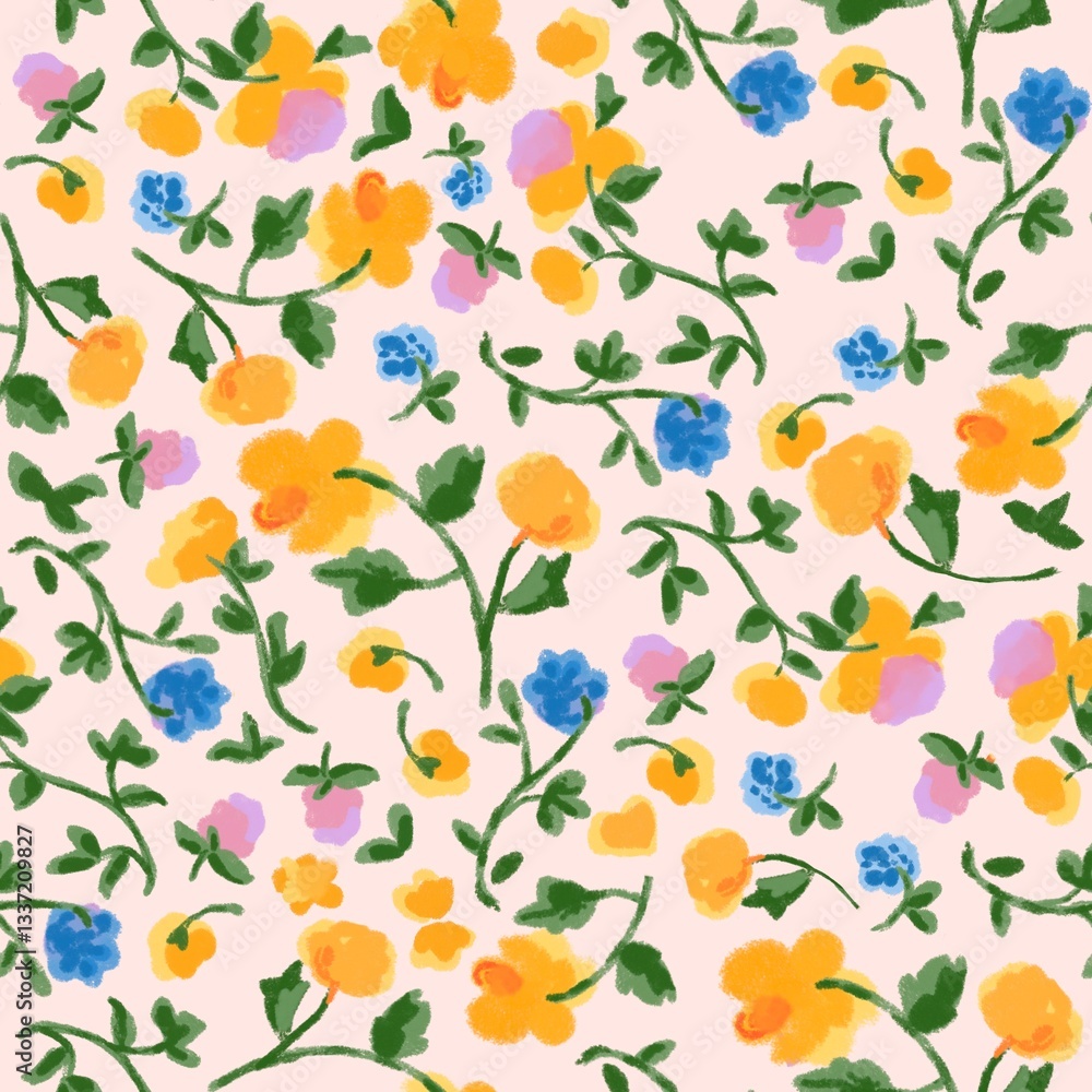 Fototapeta premium Seamless floral pattern with flowers and leaves for decoration and textile design