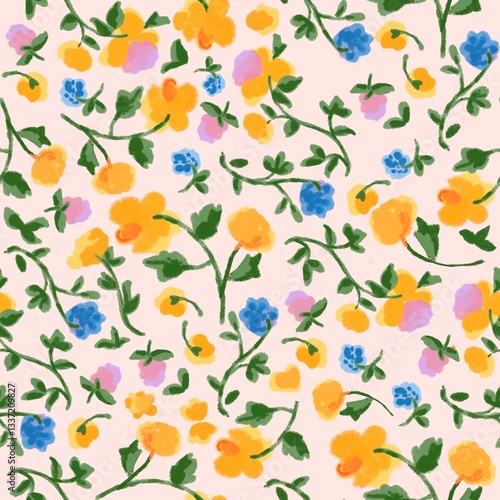 Wallpaper Mural Seamless floral pattern with flowers and leaves for decoration and textile design Torontodigital.ca